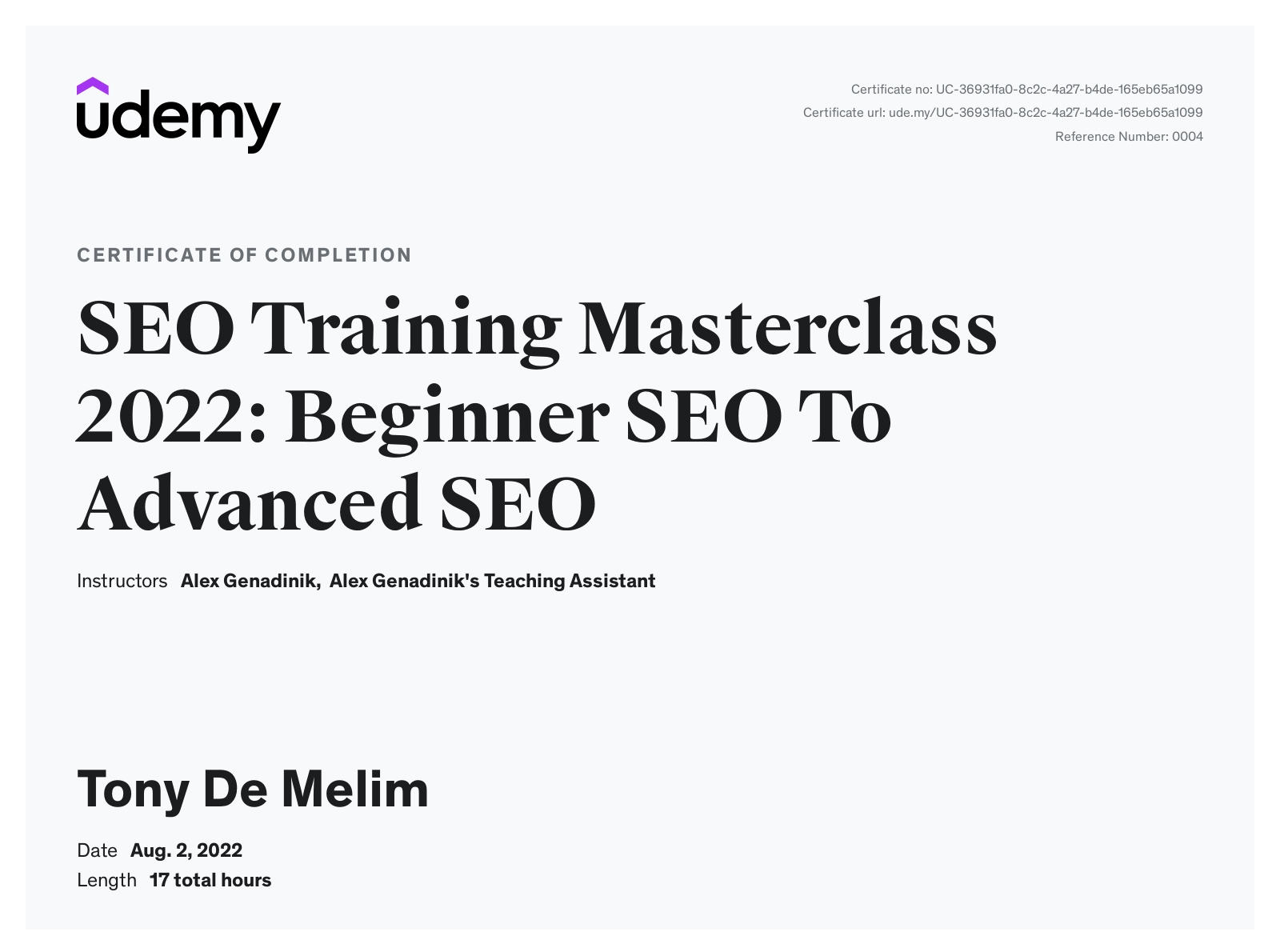 Udemy SEO Course