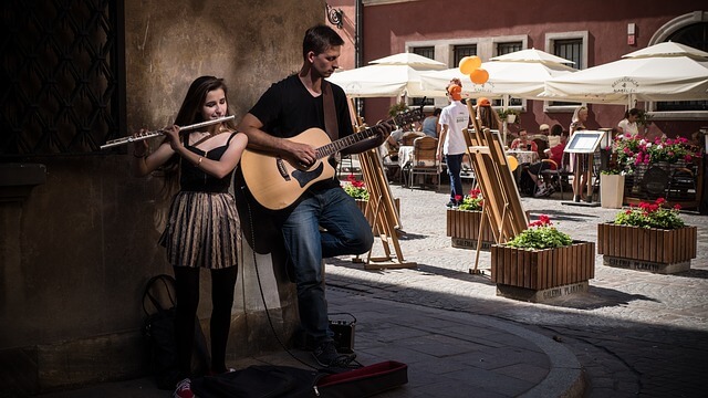 street musicians performing at the market